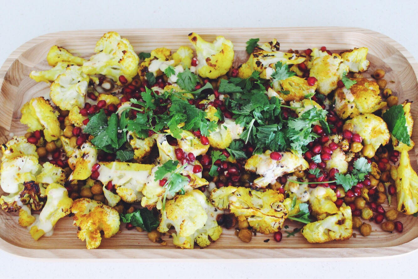 TURMERIC LEMON CAULIFLOWER CHICKPEA SALAD WITH CREAMY AIOLI DRESSING