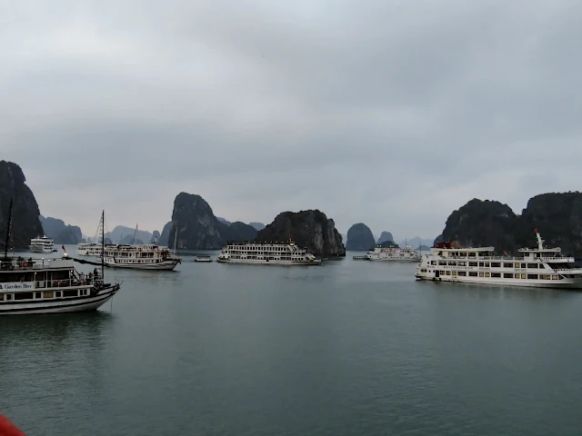 Various junks on Halong Bay, Vietnam