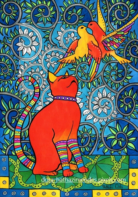 Love Is In The Air Cat Art by Dora Hathazi Mendes