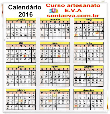 Calendário 2016 