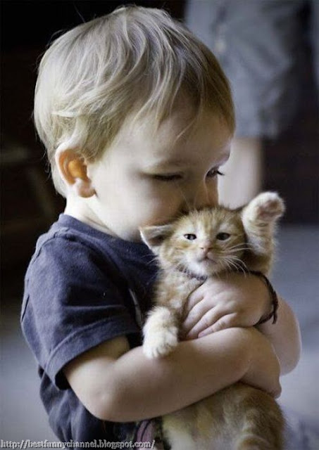 Baby and kitten.