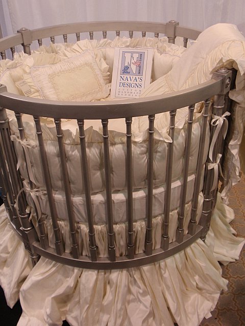 Designer Baby Bedding By Nava S Designs Ivory Black Tie Silk Round Crib One Of A Kind For The Last Time Ivory Black Tie Silk Round Crib, Black Round Baby Cribs
