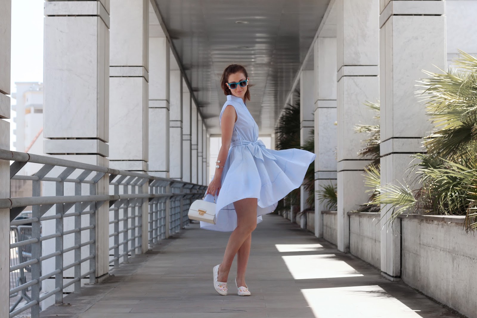 fashion style blogger outfit ootd italian girl italy trend vogue glamour pescara new look bag chic wish dress stripes blue cookeries london flats ballet shoes