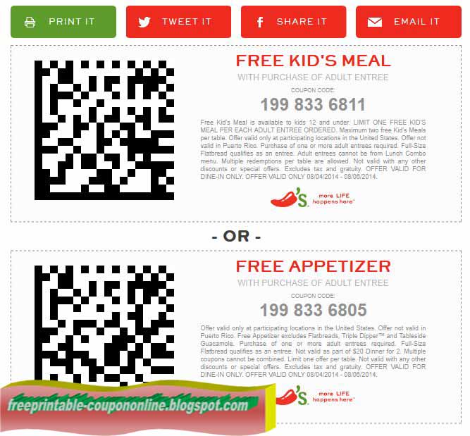 Printable Coupons 2018 Chili's Coupons