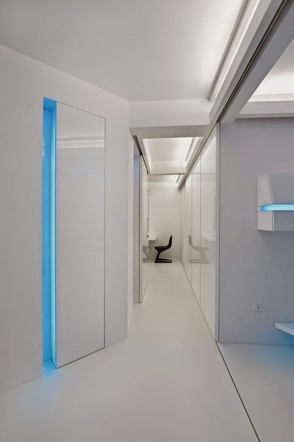Renovated white apartment with futuristic interior design