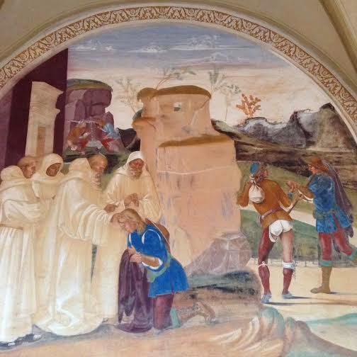 Abbazia Monte Oliveto Maggiore: Chiostro grande, Signorelli; Come Benedetto rimprovera di violato digiuno lo fratello di Valeriano monaco