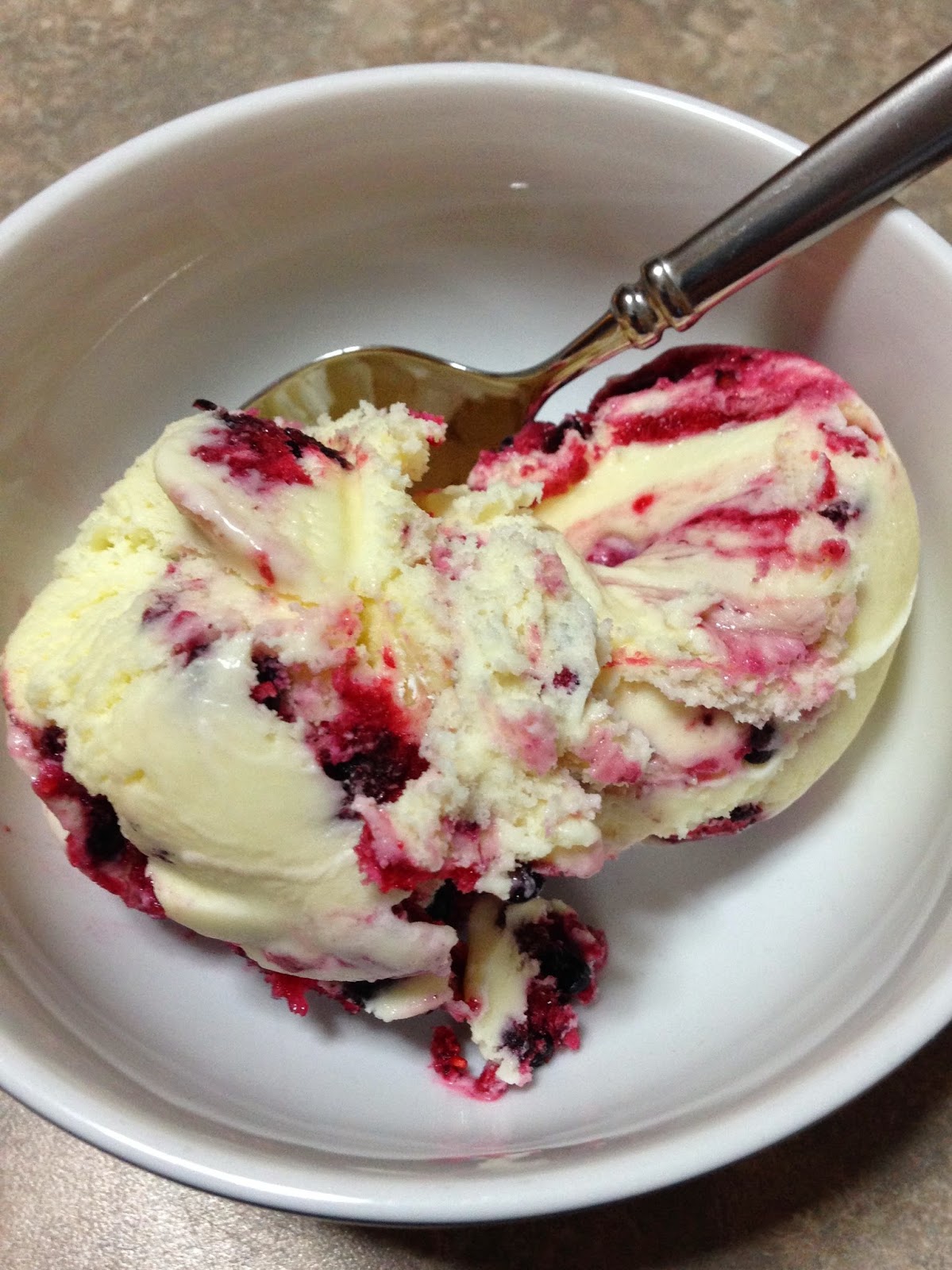 White Chocolae Ice Cream with Berry Swirl: Savory Sweet and Satisfying