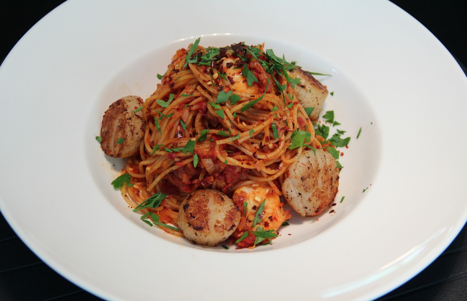 Culinary Spaghetti Arrabbiata with Shrimp and Scallops by Jonathan Tan