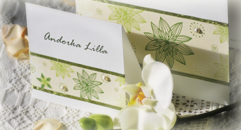 Esküvői ültetőkártya s meghívó "zöld virágos"