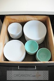 Organized dinnerware in a drawer :: OrganizingMadeFun.com