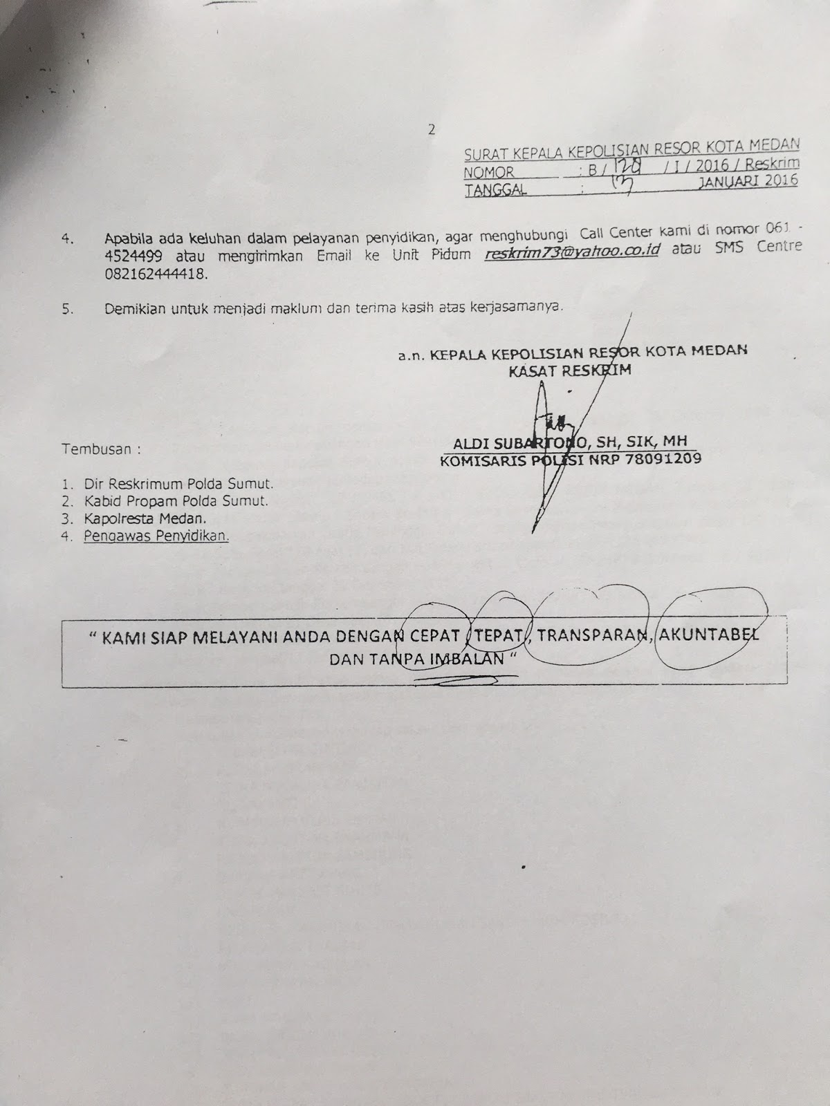 Surat Tanda Terima Laporan Polisi Pembunuhan Mantan Ketua