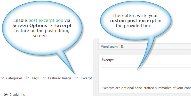 Post excerpt option via screen options