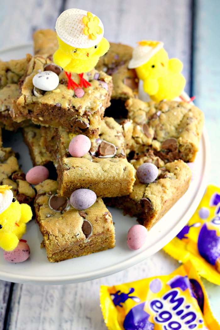 Jam and Clotted Cream Chewy Chocolate Mini Egg Blondie Bars