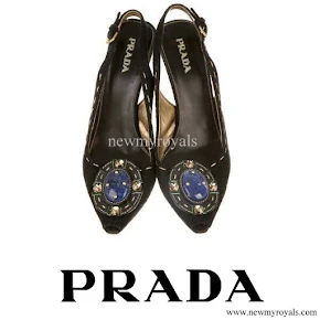 Crown Princess Mette Marit wore Prada Jeweled Brooch Suede Pump