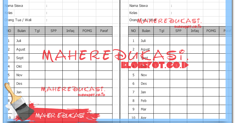 CONTOH KARTU IURAN PAUD FORMAT EXCEL