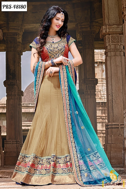 Diwali festival season blue net designer lehenga style online shopping with discount rate at pavitraa.in