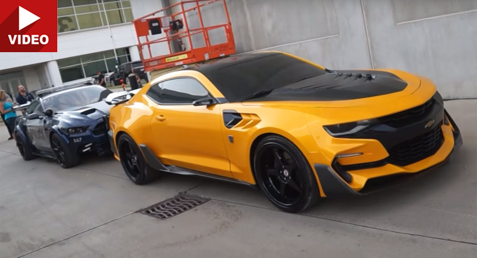 Transformers 5's Bumblebee Camaro, Barricade Mustang And Optimus Prime