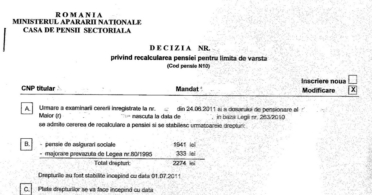 Decizie De Recalculare Si Nota De Calcul Pentru Stagiile Ulterioare Pensionarii Huhurez Com
