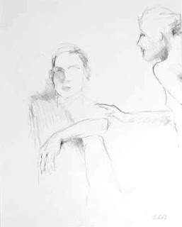 Anticipation of communication blog post illustration of woman sitting with many resting hand on her arm.