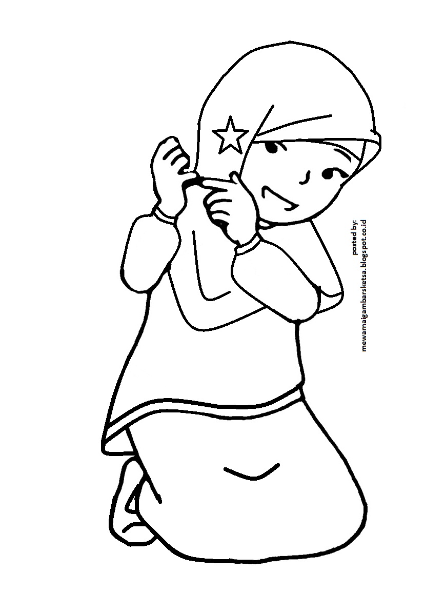 Mewarnai Gambar Mewarnai Gambar Sketsa Kartun Anak Muslimah 24