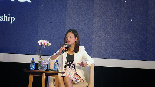 趙薇於20日在杭州「全球女性創業大會」上參與座談，盧諭緯攝