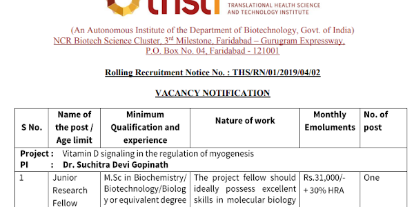THSTI JRF Recruitment Notification 2019-20 – Previous Papers