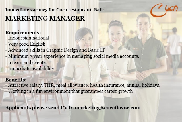 Marketing Manager in Cuca Restaurant Bali