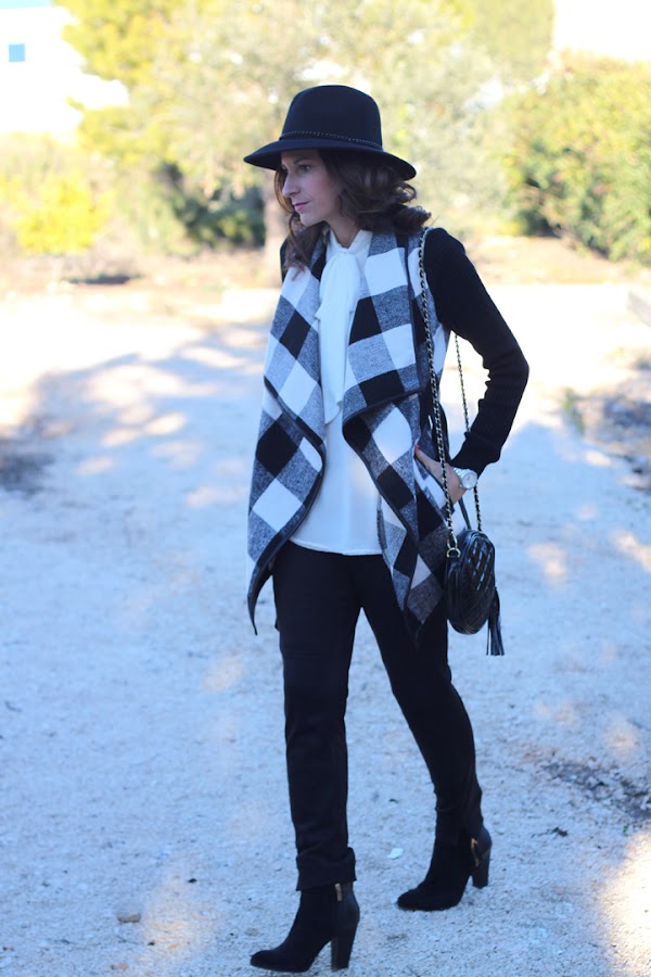 Black and White Plaid Coat