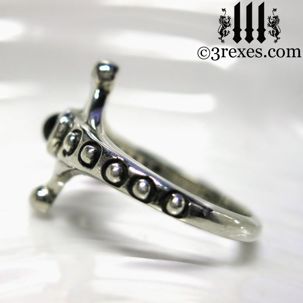 Imp Silver Fairy Ring Gothic Black Onyx Friendship Ring Side View