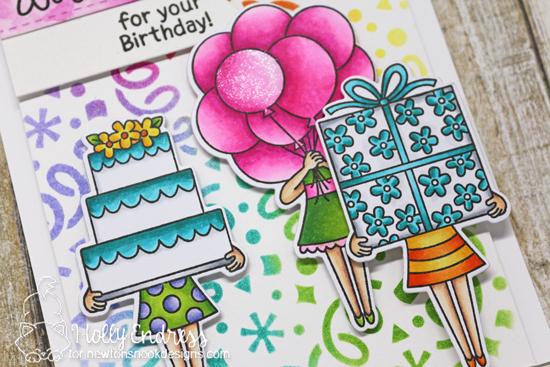 A Birthday Trio by Holly Endress | Holding Happiness Stamp Set and Confetti Stencil by Newton's Nook Designs #newtonsnook #handmade