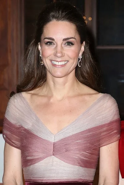 Kate Middleton wore Gucci gown, Oscar de la Renta platinum lame cabrina pumps, and Kiki Mcdonough earrings