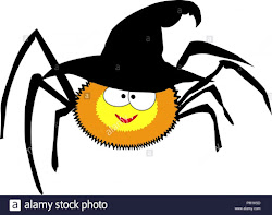 spider cartoon halloween funny smiling clip witch yellow wearing character alamy hat tragen schwarz digi isolated lustigen netten hexe hut