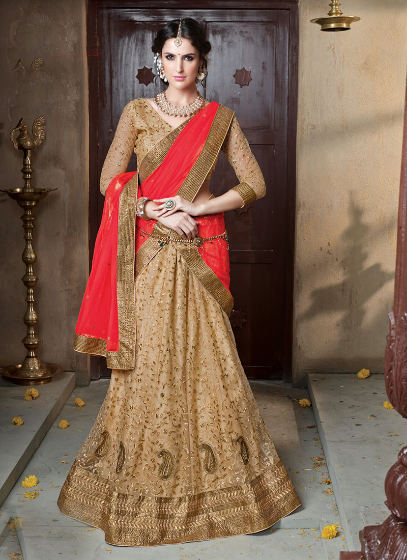 Navratri Special Cream Net Zari Work Wedding Designer Lehenga Choli