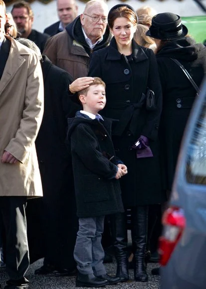 Crown Princess Mary and her oldest son Prince Christian arrived to Vinderød church to attend the funeral of her lady's maid, Tina Jørgensen in Copenhagen