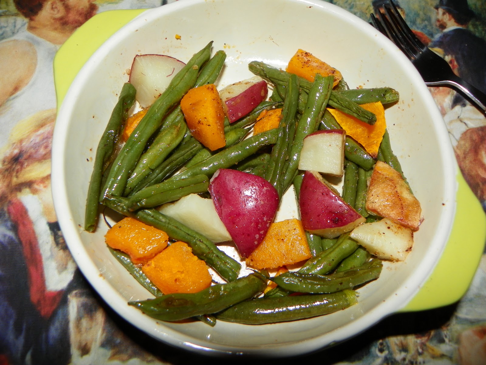 A Cup of Swiss Miss Oven Roasted Butternut Squash and Grean Beans