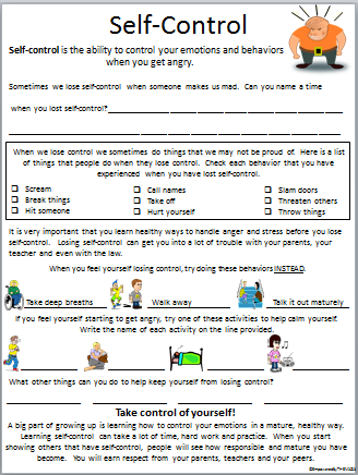 Printable Self Control Worksheets Pdf