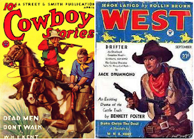 Cowboy Stories, April 1934 and West, September 1934 - covers featuring W.H.B. Kent's stories