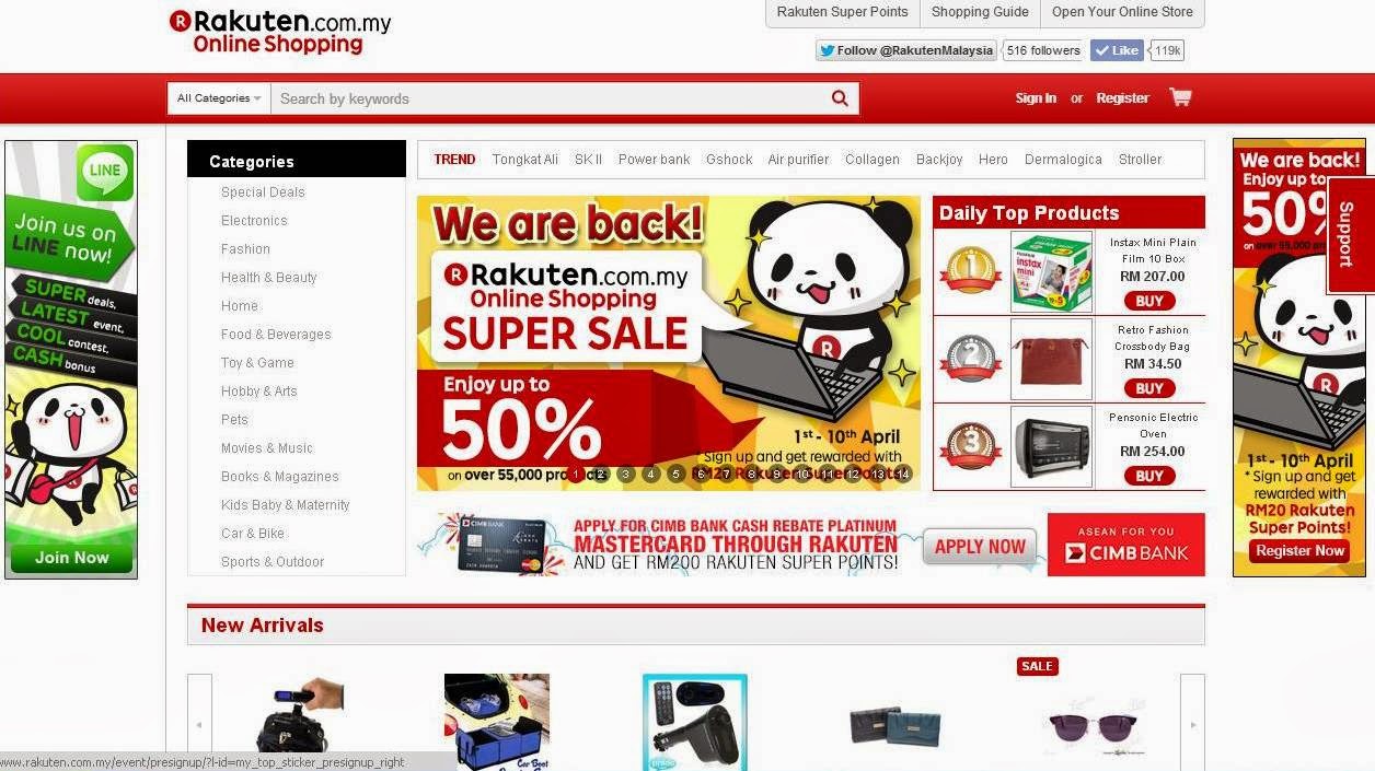 Rakuten, Rakuten Biggest Super Sale, Online Shopping, Tokichoi, Bagstation, Alfrado, Poh Kong, Luvclo, PGmall, Crocs, Rakuten Happy Panda, Siper points