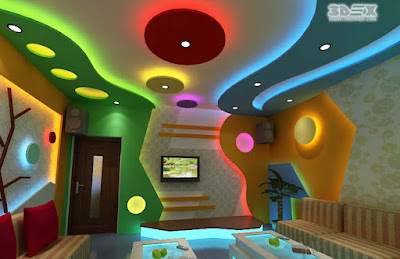 Plaster of Paris ceiling design with false ceiling LED indirect lighting for living rooms