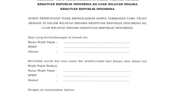 Contoh Surat Pernyataan Harta Tax Amnesty Jawkosa