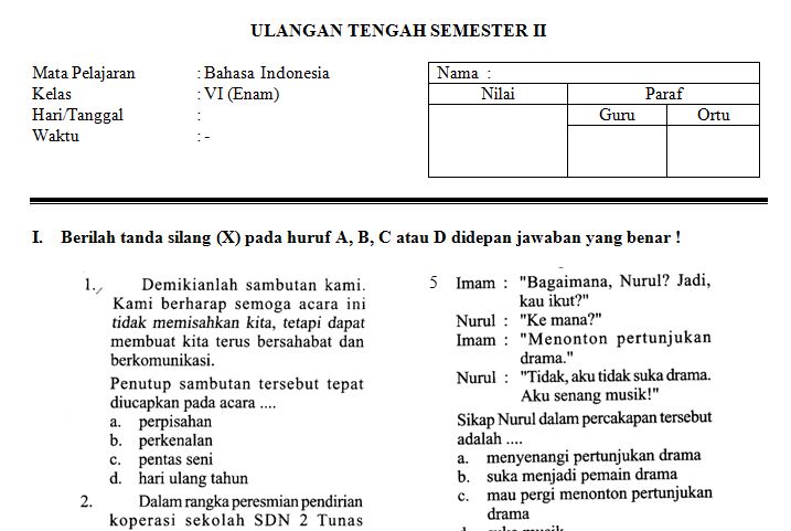 Download Teladan Soal Uts Sd/Mi Kelas Vi Semester 2 Mata