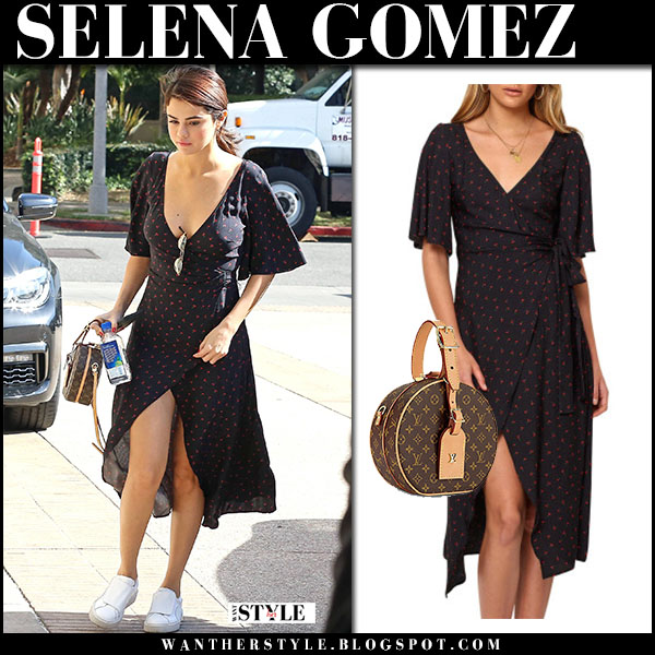 wrap dress with white sneakers