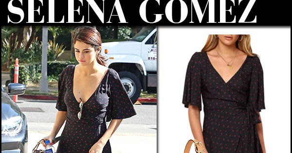 Selena Gomez: Navy Wrap Dress, White Sneakers