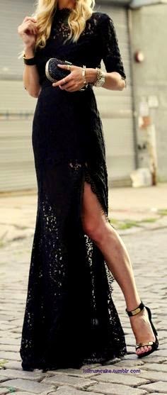 Women's fashion | Slit lace black dress | Luvtolook | Virtual Styling