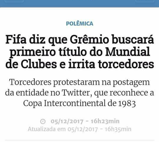 Fifa humilhou o Grêmio e disse que o time não tem Mundial