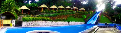 Villa Sylvia Resort nipa cottages beside swimming pool with long slide