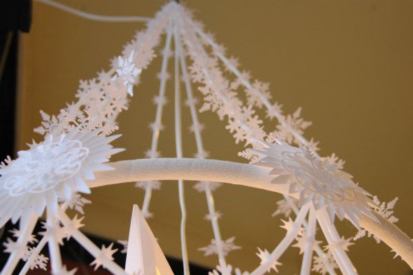 framework of an all-white paper handmade chandelier