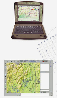 Прочный ноутбук с загруженной системаой управления боем iBMS и информация, отображаемая на его дисплее