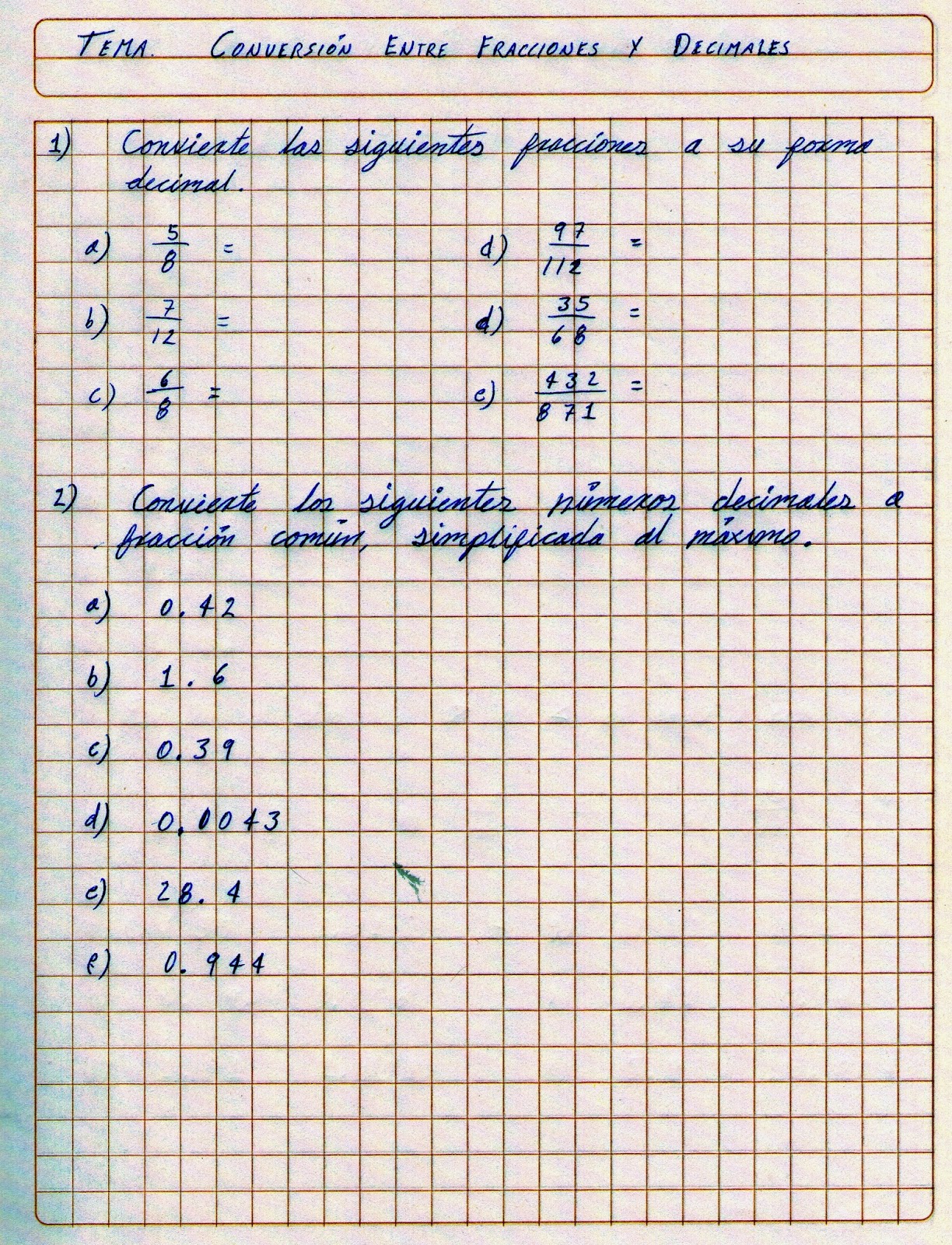 Matemáticas1: CONVERSIÓN ENTRE FRACCIONES Y DECIMALES