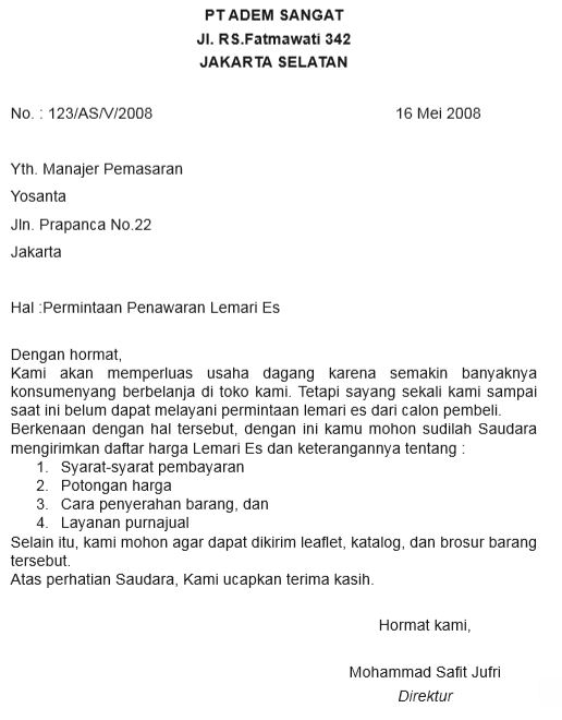 Macam Macam Surat Bisnis Surat Penawaran, Pesanan
